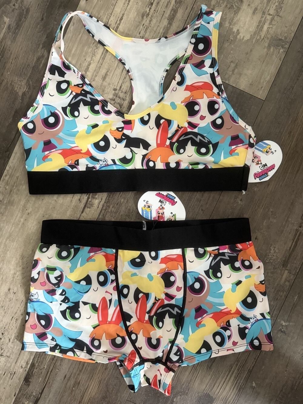 Powerpuff Girls ROMWE 2 Piece Activewear Set Womens XL Sports Bra Shorts NWT